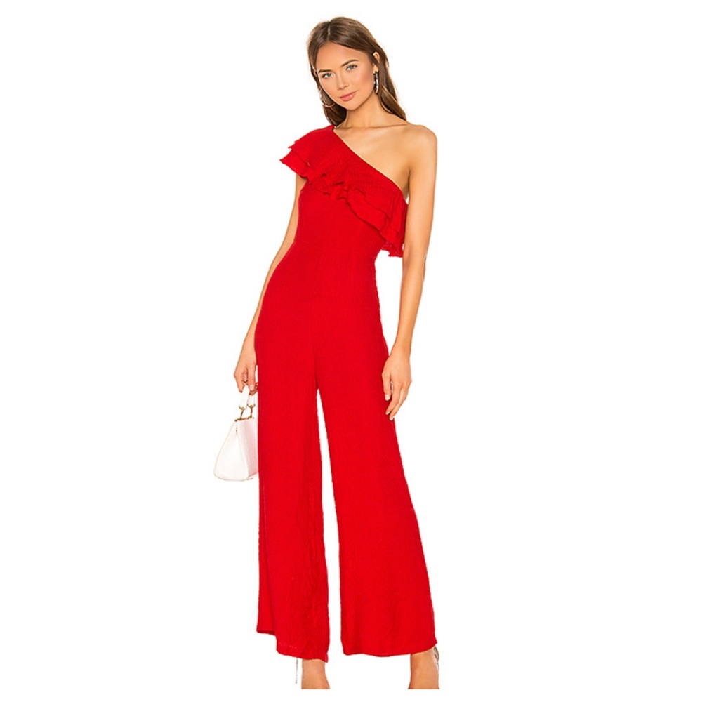 Superdown Kia Red Jumpsuit One Shoulder Ruffle